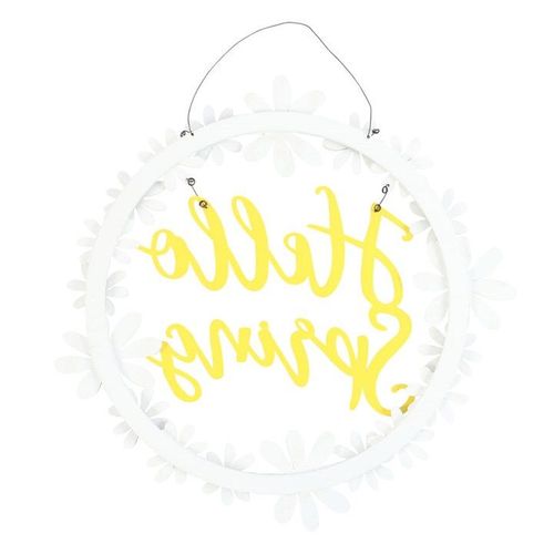 Hello Spring Hanging Daisy Wreath Decoration