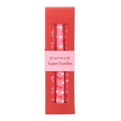 Set of 3 Girl Gang Bow and Heart Taper Candles