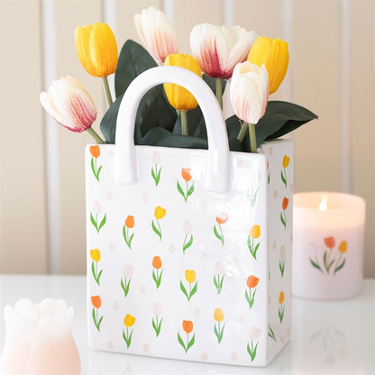 Tulip Print Ceramic Bag-Shaped Flower Vase
