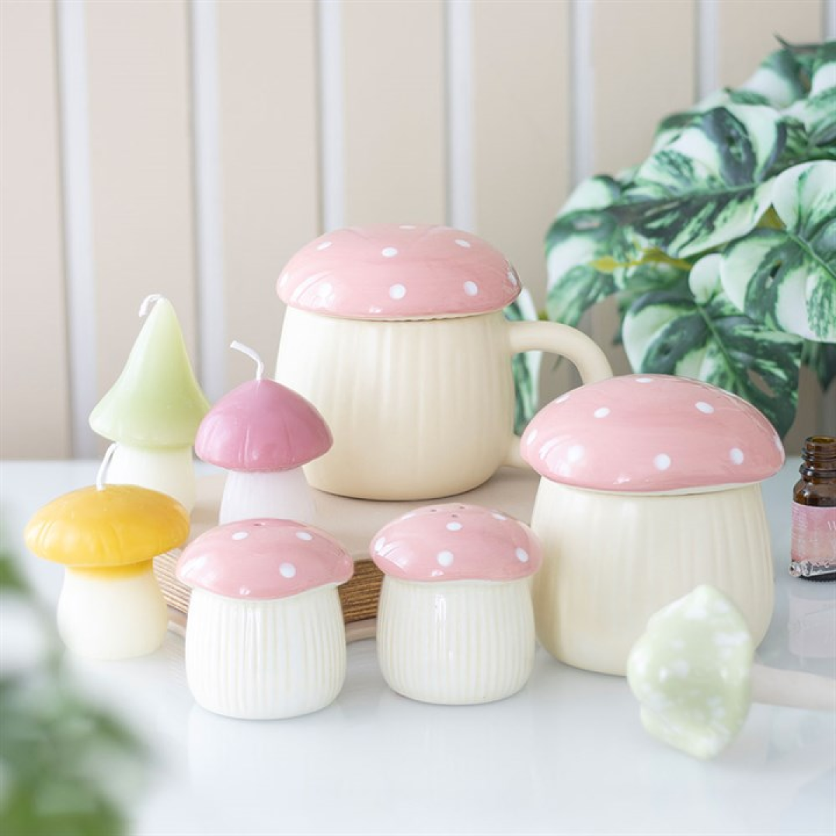 Pink Mushroom Salt and Pepper Shakers