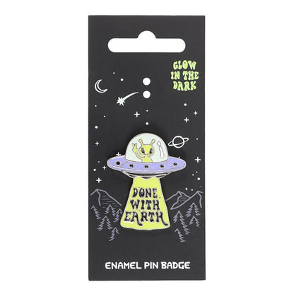 Glow in the Dark UFO Enamel Pin Badge