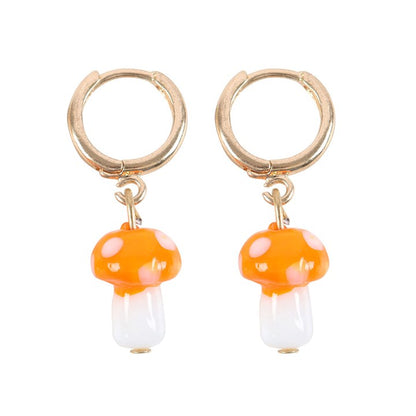 Orange Mushroom Dangle Earrings