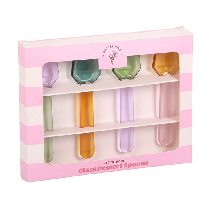 Set of 3 Pastel Glass Dessert Spoons