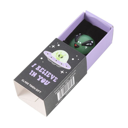 Set of 24 Glass Alien Token Gifts in Display