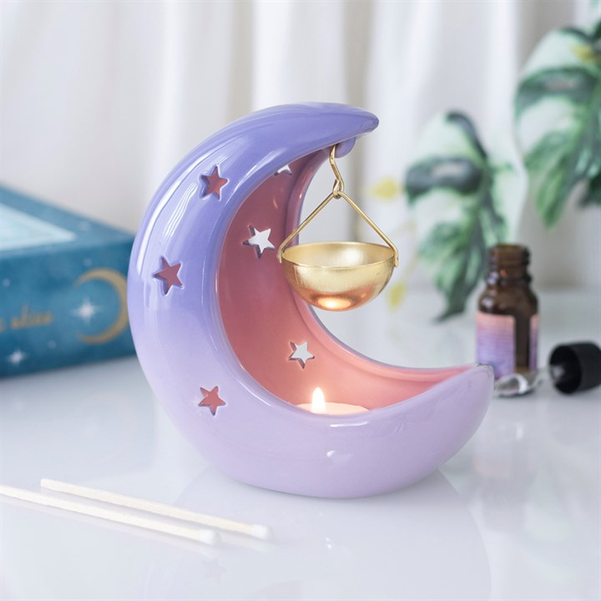 Gothic Gifts Purple Pastel Crescent Moon Hanging Oil Burner