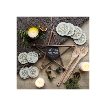 30cm Witches Welcome Willow Pentagram Sign with Bells