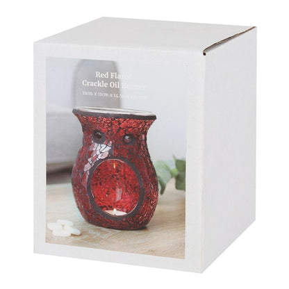 Large Red Crackle Glass Oil Burner