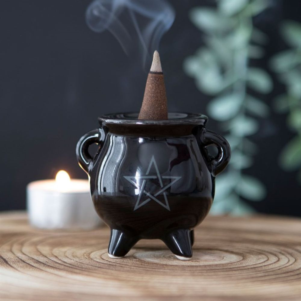 Pentagram Cauldron Ceramic Incense Holder