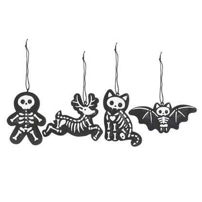 Set of 4 Black Creepy Skeleton Cookie Ornaments