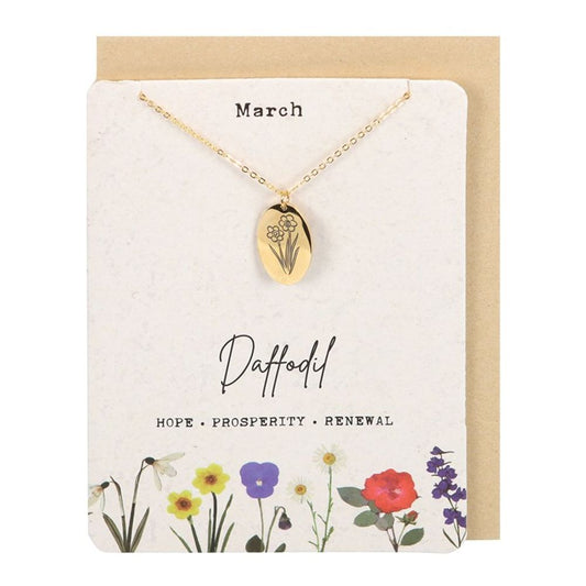 March Daffodil Birth Flower Necklace Card