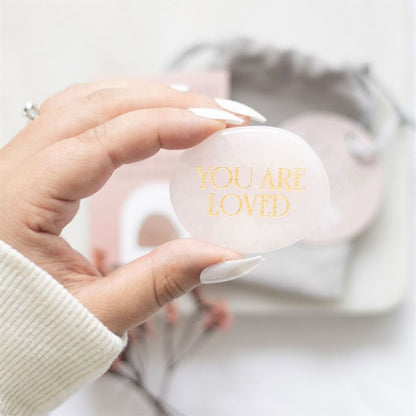 You Are Loved Rose Quartz Crystal Palm Stone